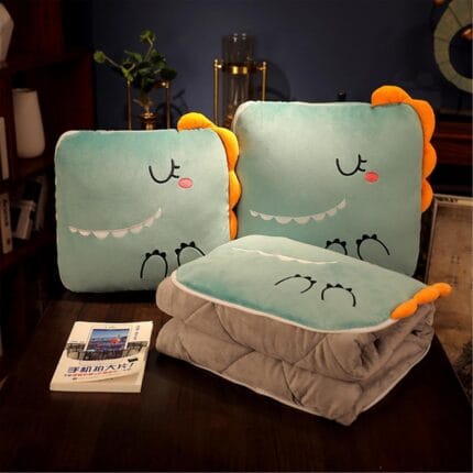 Pillow Blanket 2 In 1, Animal Print Travel Blanket and Pillow, Adult Kids Multifunctional Airplane Blanket Back Support Cushion for Rest Sofa Bed Office Chair (100x150cm,Dinosaur) | Best Price Online